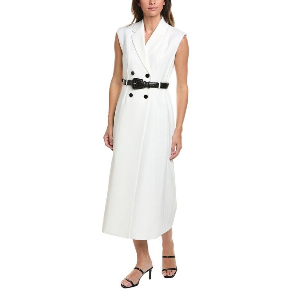 Kenneth Cole Womens Midi Trench Dress, White
